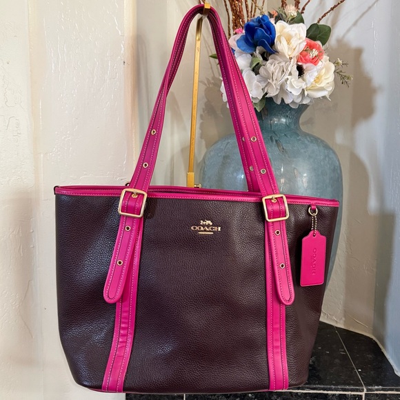 Coach Ashton Tote Bag #CM080 Oxblood & Fuchsia Pebble Leather $450 Retail - NWT - Picture 15 of 16